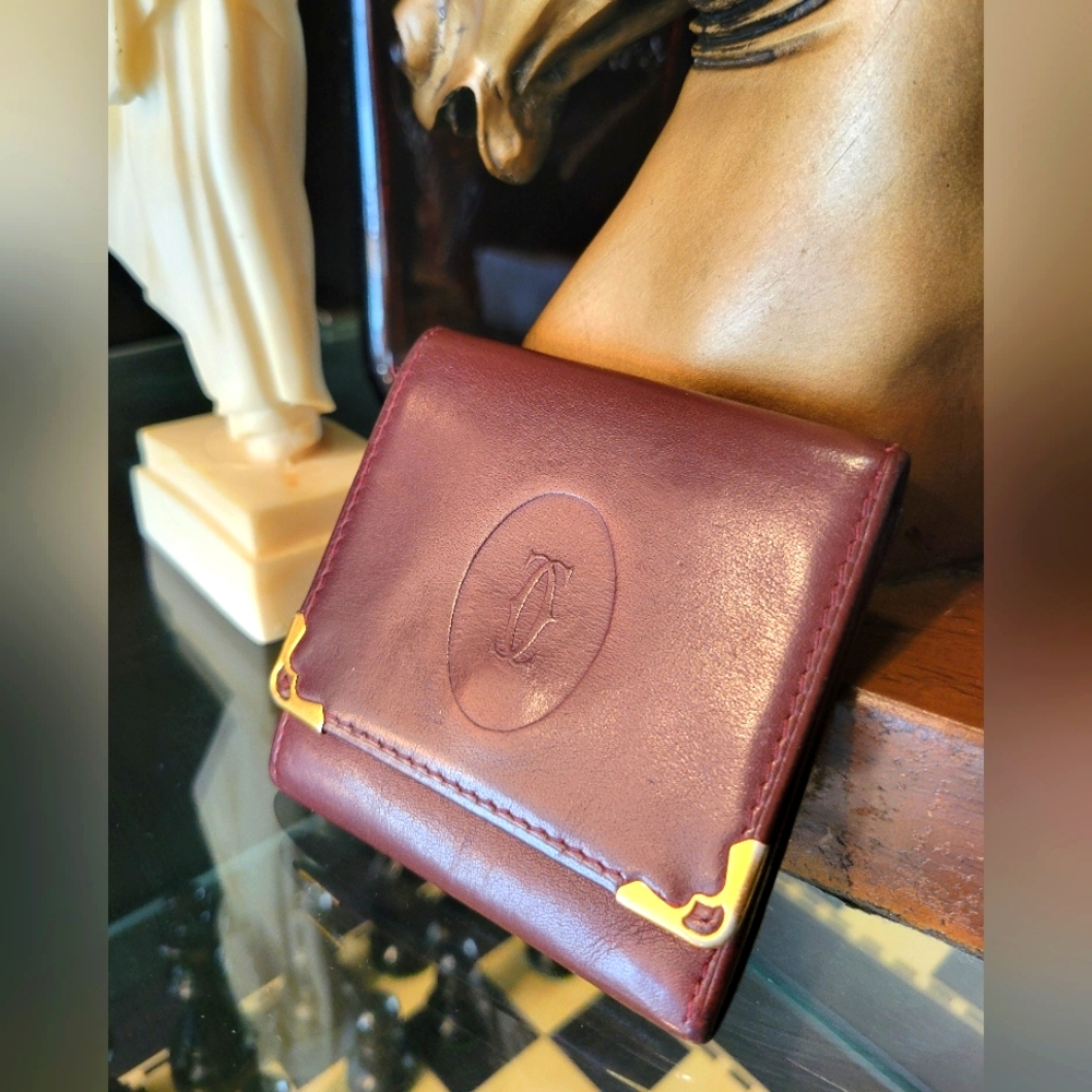 Cartier Burgundy Must De Leather Coin Wallet Vintage